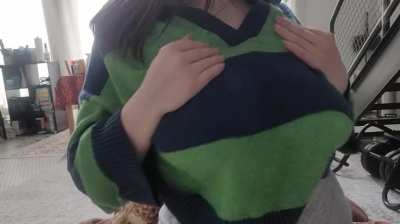 so horny the feeling on this sweater feels so nice against me