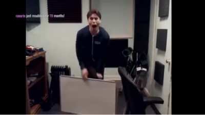 "This one's a classic, guy carrying huge whiteboard drops it on his toes."