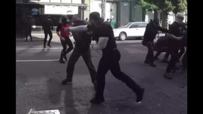 ANTIFA Guy brings a crowbar to a fist fight, gets KTFO