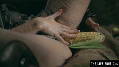 Emily J gets wild with a scarecrow and a cuckold in this kinky porn flick.