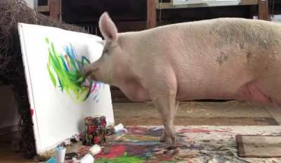 Pigcasso was rescued from a factory farm in South Africa as a piglet in 2016. She now lives at Farm Sanctuary SA where she&rsquo;s become famous as the greatest pig artist of all time