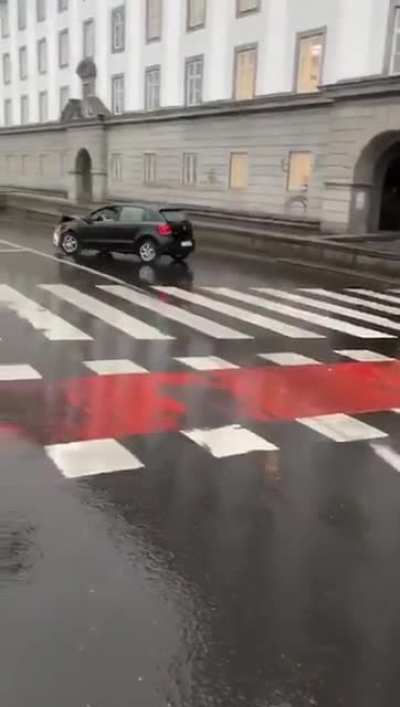 Woman takes off after car crash just to hit another vehicle.