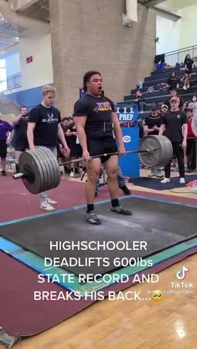 Highschooler deadlifts 600lbs state record and breaks his back!!
