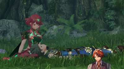 Roberu's very H reaction to lap pillow cutscene in Xenoblade 2... he clapped because he liked it so much👏👏👏 "Subarashi"
