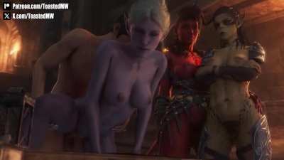 Lae&rsquo;zel and Karlach waiting for Minthara to finish (ToastedMicrowave)