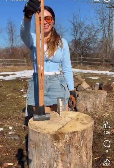 Found on FB. For some reason girls chopping wood have been a thing lately
