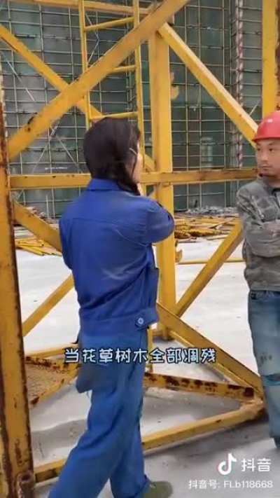 Construction worker reenact drama