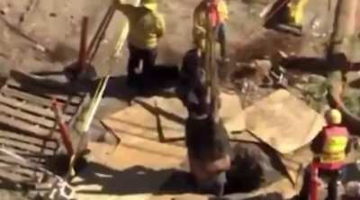 500 lbs man rescued out of a 15 foot hole on a construction site in Pomona, California. The man was not a construction worker and somehow ended up in the hole, according to ABC News
