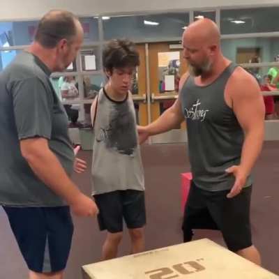 This is Timothy Bannon. He was born without arms. He tried several times and was getting frustrated. But he overcame his fears and self-doubt and nailed this 20” box jump!