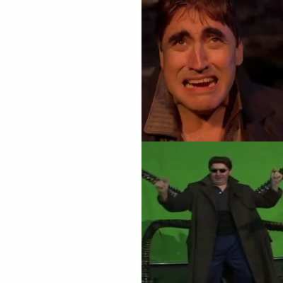 Alfred Molina/Doc Ock sadness vs happiness meme template