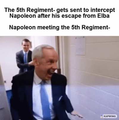 Napoleon approached the regiment alone, dismounted his horse and, when he was within gunshot range, shouted to the soldiers, "Here I am. Kill your Emperor, if you wish!"