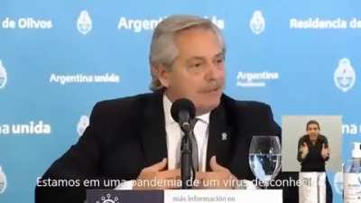Presidente da Argentina falando da "angustia" do isolamento social.