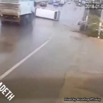 Van hits a pole and a passenger gets ejected 