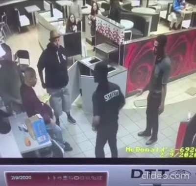 Security guard flatlines crew of guys that were asked to leave the premises