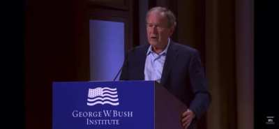Former President George W. Bush accidentally lets the truth slip: “The decision of one man to launch a wholly unjustified and brutal invasion of Iraq. I mean of Ukraine.”
