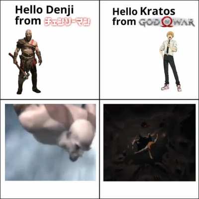 Couldn't find the much anticipated CSM x GOW jumping off meme so made it myself
