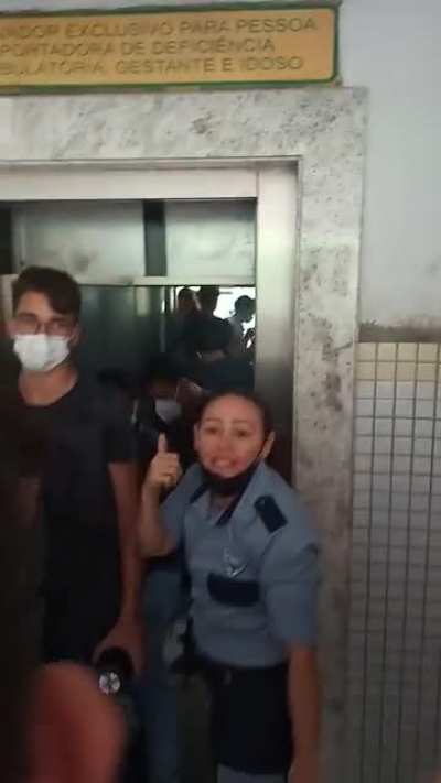 I recorded a video of my friends getting out of the elevator that were trapped I had to walk all over the place to look for help.
