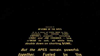 STONK WARS, EPISODE III: REVENGE OF THE APES &mdash; THE $GME 🚀IS FLYING ALL THE WAY TO THE OUTER RIM &mdash; HOLD THE LINE, APES TOGETHER STRONG