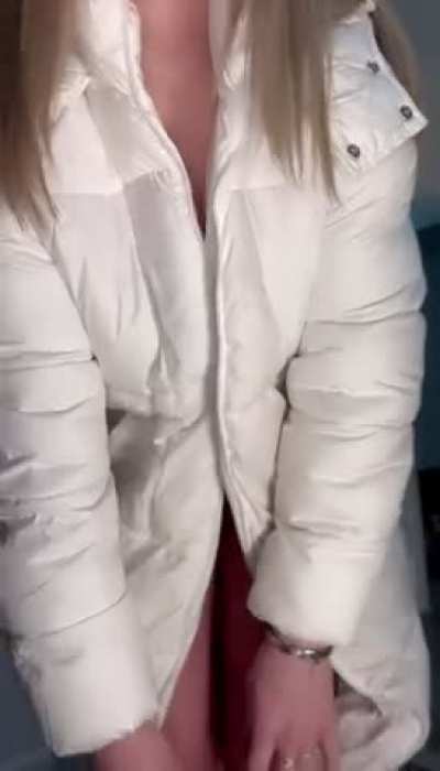 It’s so cold in England.. wearing this coat with nothing underneath is fun though