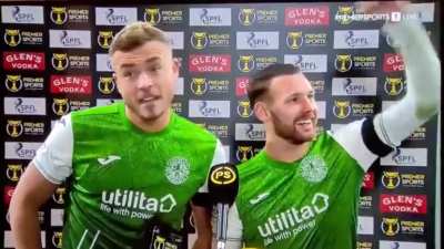Hibernian defender Ryan Porteous mocking Steven Gerrard after their 3-1 Scottish League Cup semi-final win over Rangers; &ldquo;Do we look happy? Don&rsquo;t ask us silly questions then&rdquo;