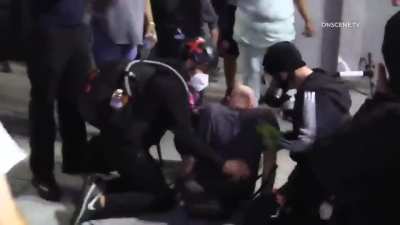 BLMers/anti-police protesters sucker punch man holding a dog multiple times, street "medics" assault a journalist for filming attack