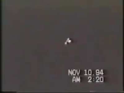 I isolated and sped up film on the soundless craft filmed at Owensville OH 1994. A clear image emerges of the rolling movement while hovering.