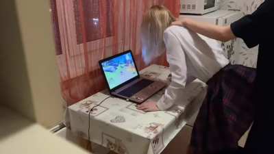 Distracting her from playing Genshin Impact with his cock
