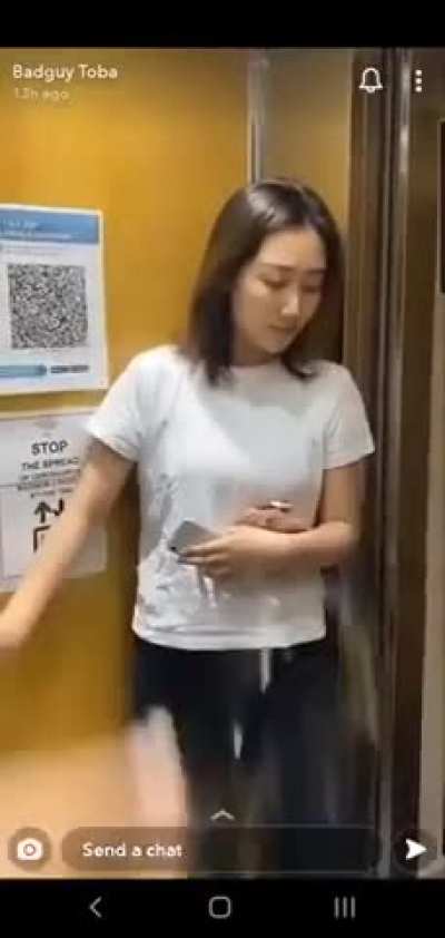 Women refuses to share elevator.