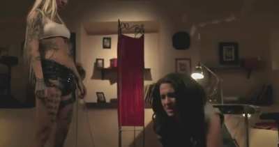 Cuntbusting knee to a recently pierced clit, from the movie "Anarchy Parlor"!