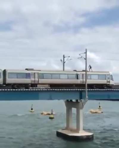 Jumping off a moving train