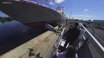 Is that hook just a "bottle breaker"? (Launch of USS Billings (LCS-15))