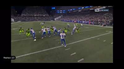 Matt Stafford no look pass to Robert Woods. Cooper Kupp points at Stafford after the play to say &ldquo;damn that was nice Matt! I thought you were throwing to me!&rdquo;