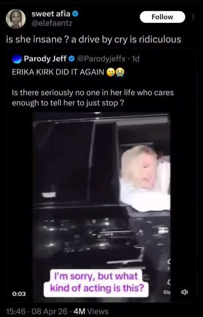 erika Kirk performing tears for the paparazzi