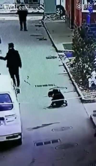 Firecracker turns manhole into catapult.