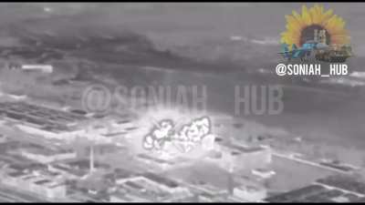 At night, Su-27 of the 831st Tactical Aviation Brigade hit a building used as a dormitory and ammunition depot by Russian troops with JDAM bombs, in the city of Bakhmut, Donetsk Oblast. filmed by a reconnaissance drone. Location: (48.60766,37.99557) Publi