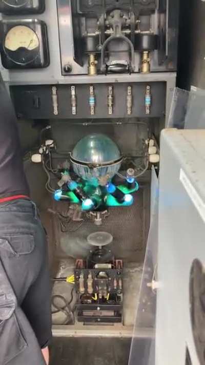 Mercury arc rectifier, switching AC/DC current at a 102 year old elevator. &mdash;Reminds me of that old .pdf that got scrubbed off Google and DuckDuckGo about all the uses of Mercury (medical, hair, lotions, old fire places, cars, etc).