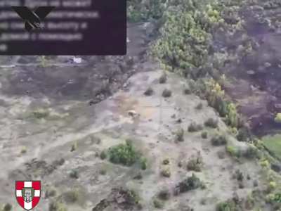 Ukrainian 100th Mechanized Brigade's "Voron 100" drone team destroyed a Russian MT-LB with a single FPV strike drone. August 2024, in the direction of Niu-York