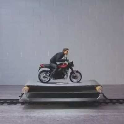A stop motion remake of Tom Cruise's dare devil stunts in mission impossible.