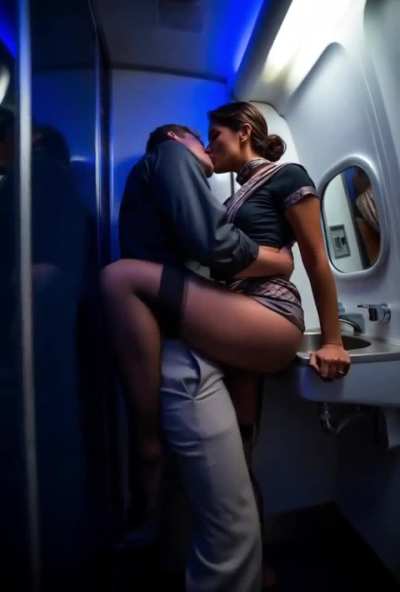 Airhostess getting fucked in flight toilet