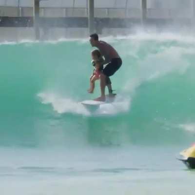 This is professional surfer Billy Kemper &mdash; and his son Lion &mdash; surfing together. Magnificent