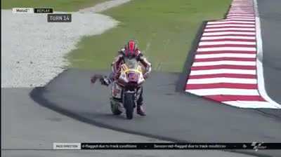 Sam Lowes getting immediately taken out again after crashing and rejoining the race