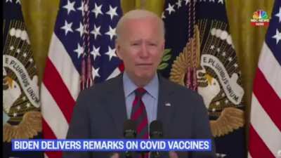 Look, he did it again - "There is no wall high enough or ocean wide enough to keep us safe from the vaccine..." - [better turn around the teleprompter so we can read it ourselves]