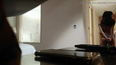 Busty girl lets room service touch