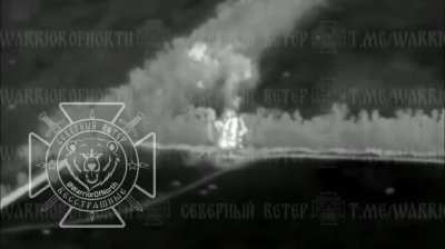 RU POV: Artillery strike on Ukrainian stronghold along with ammunition depot, in a forest belt near the settlement of Sotnitsky.