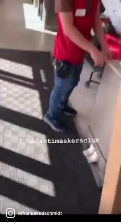 Anti-Masker asks for mask and then stomps on it......