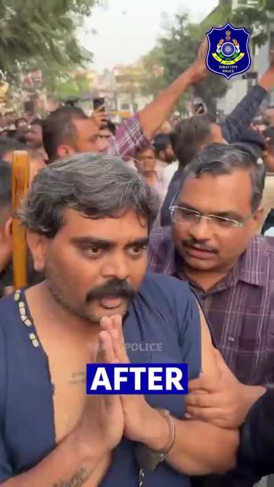 This is Chirag Goti - Gudda of city Surat - Used to blackmail, threaten, beat, and extort money from innocent people Hats off to our Singham-style Surat City Police. They caught him, paraded him in front of thousands, and showed that dadagiri has no place