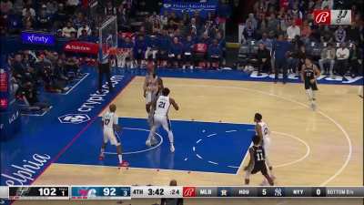 [Highlight] Poeltl outhustles the 76ers and grabs the offensive rebound and gets the easy lay-in. Philly fans are booing their home team again