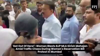 The Power of Indian Naari An angry Mumbaikar woman confronts BJP MLA Girish Mahajan during a massive protest rally in Worli, as heavy traffic congestion disrupts daily life. Real comedy is when you ignore the sane people you are protesting for. Just shame
