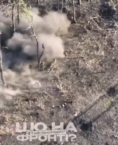 Russian soldier survives the first two close by shells but the third impact got him. Music from source. Uploaded June 10th 2024