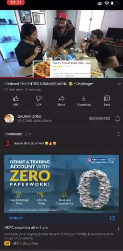 "Aur abhi hum try karenge pasta pizza. Aur yeh Mera favourite hai. Mai pehli baar try karr rha hu."